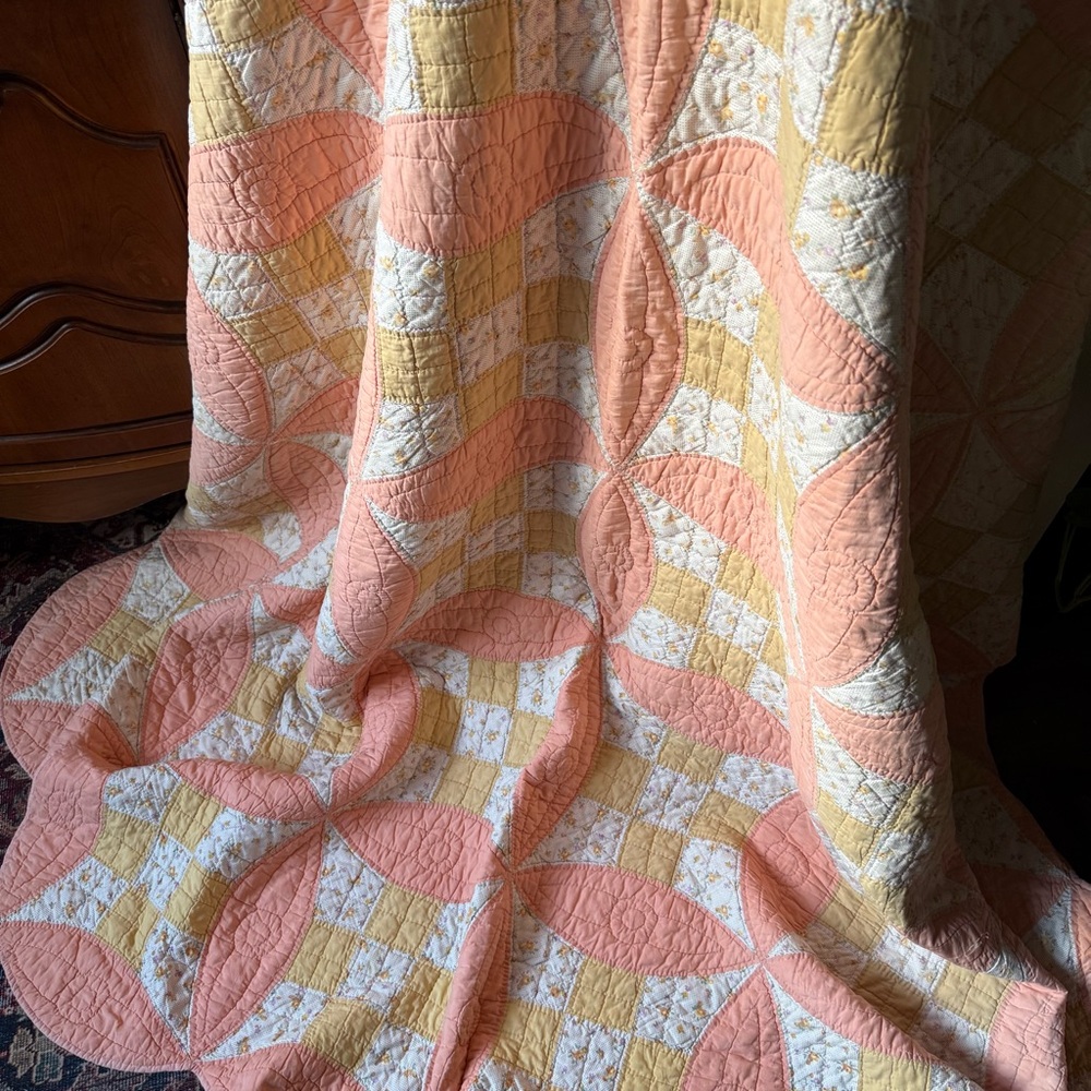 Antique Quilt in Peach and Yellow - Picture 3 of 12